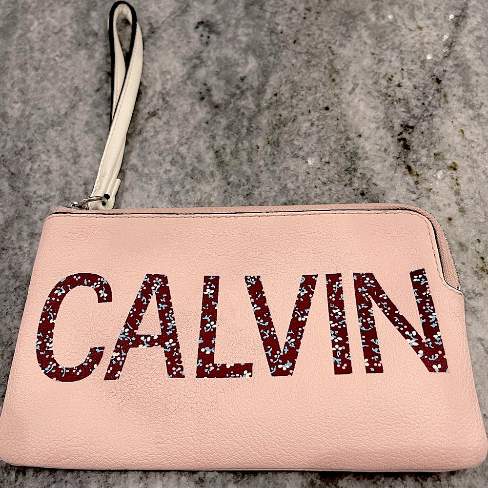 Calvin Klein Blossom Pink Leather Zip Pouch Wristlet
